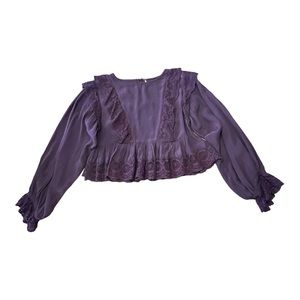 Free People Take It Easy Crochet Maroon Blouse Billow Sleeve Women’s Size XS